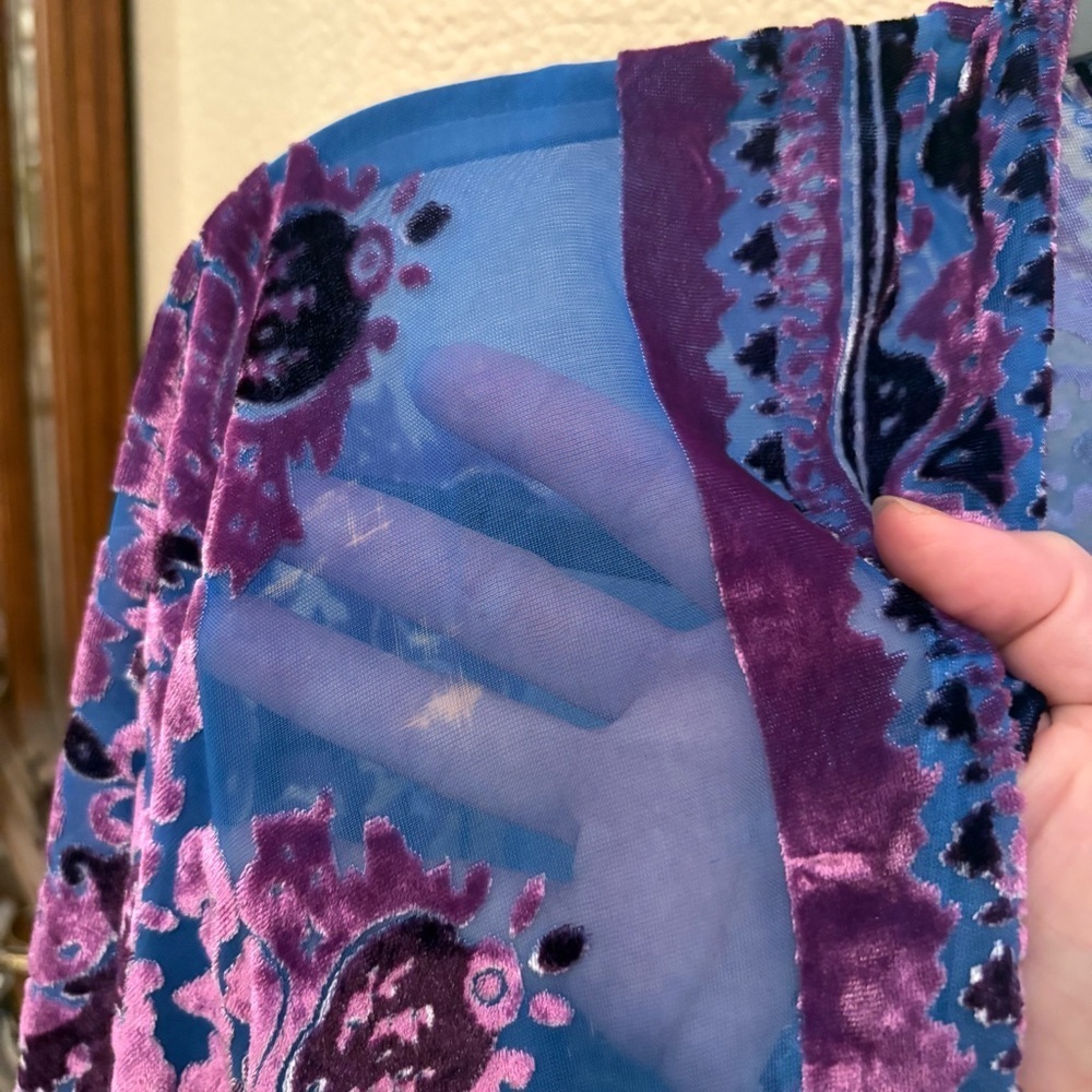 FREE PEOPLE Women Muse Blue Purple Velvet Burnout Kimono Coverup One Size - Picture 3 of 8